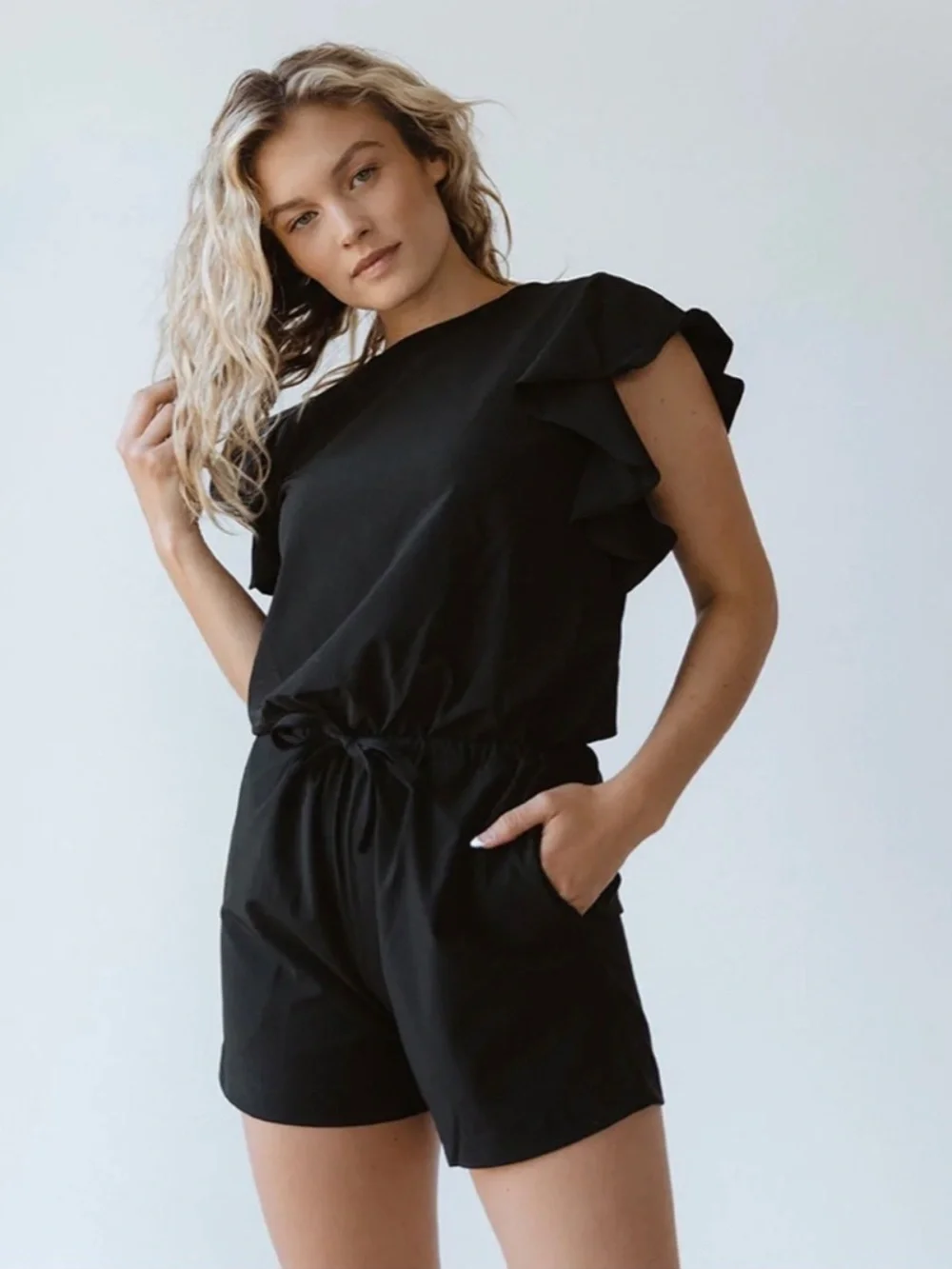 Albion Fit 9 to 9 Romper Black Casual Sporty Chic Minimalist Athleisure Size M